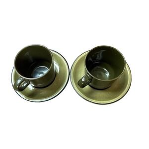 Set of 2 VTG Fashion Manor "Saracen"‎ Stoneware Coffee Cups/Saucers Japan